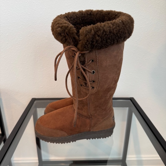 UGG Wild Goose Premium Lace Boot Chestnut Leather Sheepskin Womens 7 Mens 6 NWOB - Picture 7 of 16